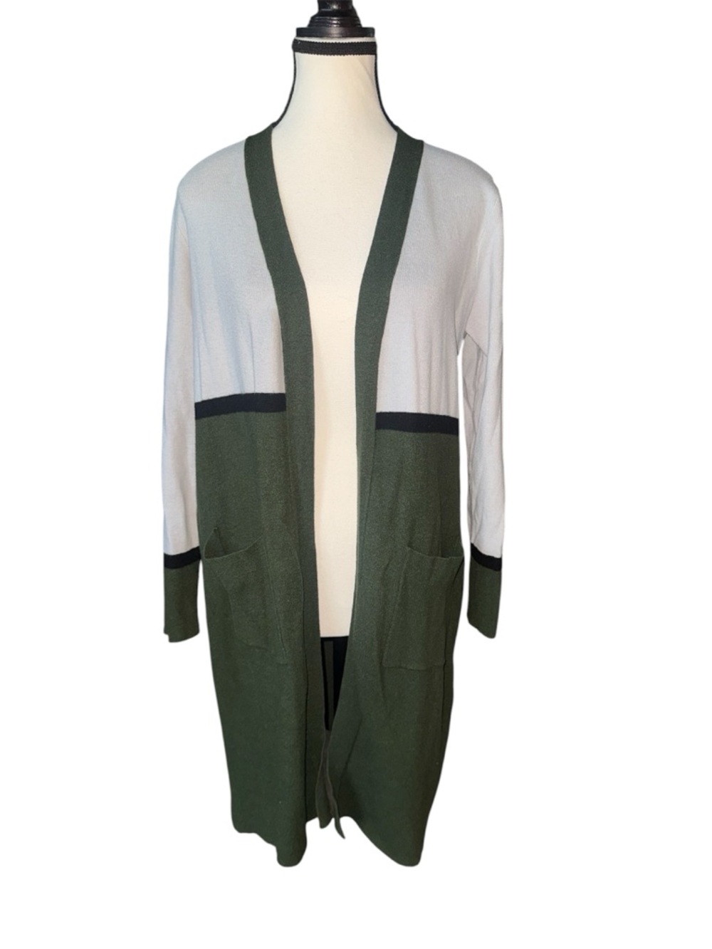 Women’s Olive Green Longline Color-block Cardigan XL